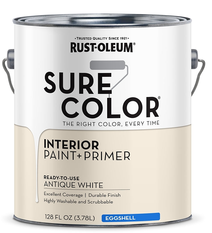 Rust-Oleum Sure Color 380221 Interior Wall Paint, Eggshell, Antique White, 1 gal, Can, 400 sq-ft Coverage Area