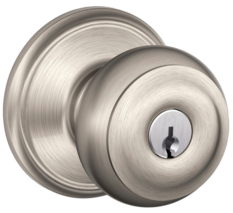 Schlage Georgian Series F51A VGEO619KA4 Entry Knob, Knob Handle, Satin Nickel, Metal, C Keyway, Residential, 2 Grade