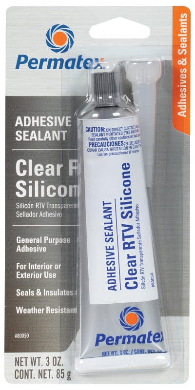 Permatex 80050 Silicone Adhesive Sealant, 3 oz Tube, Paste, Acetic Acid