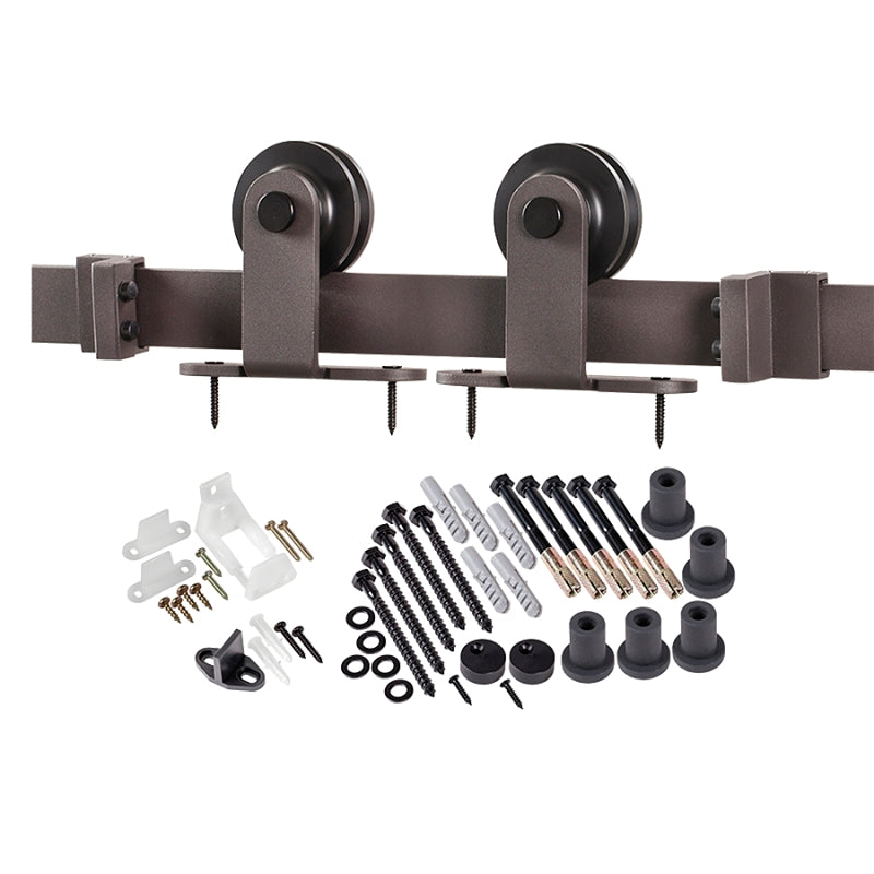 Renin BD101K-07800-BR Straight Strap Barn Door Hardware Kit, 78-3/4 in L Track, Steel, Bronze, Wall, For: Barn Door