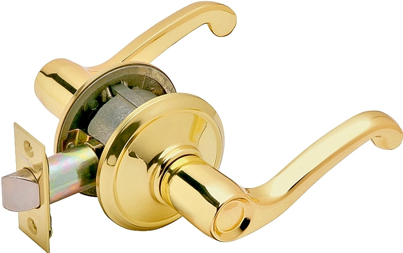 Schlage F Series F10 FLA 605 Passage Lever, Mechanical Lock, Bright Brass, Metal, Residential, 2 Grade
