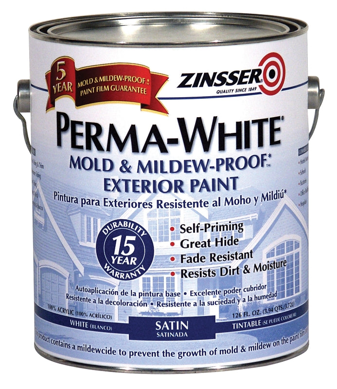 ZINSSER 03101 Exterior House Paint, Satin, White, 1 gal Can