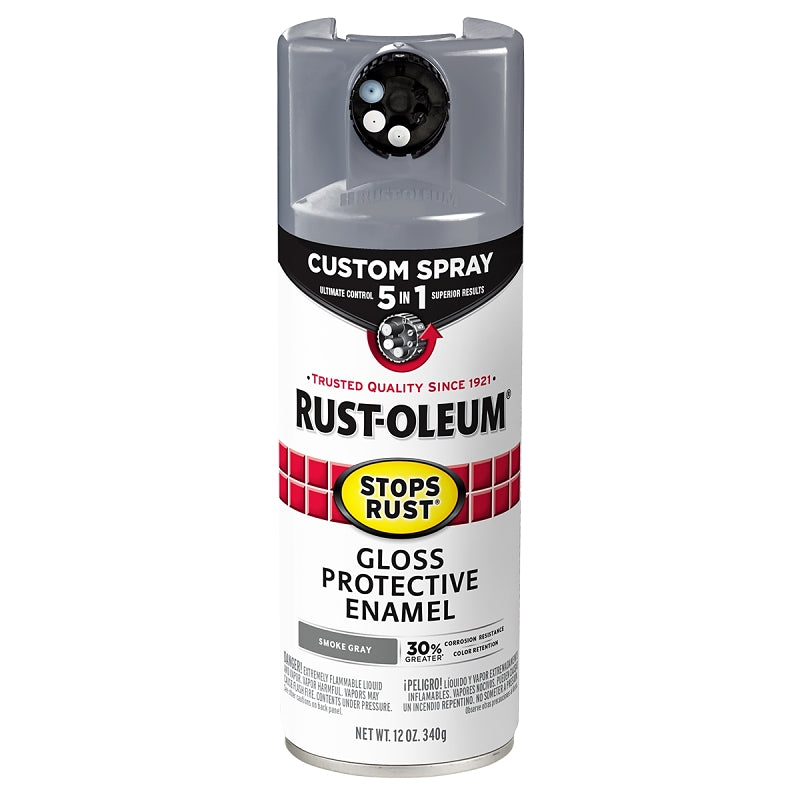 Rust-Oleum 376897 5-In-1 Enamel Paint, Gloss, Smoke Gray, 12 oz, Aerosol Can