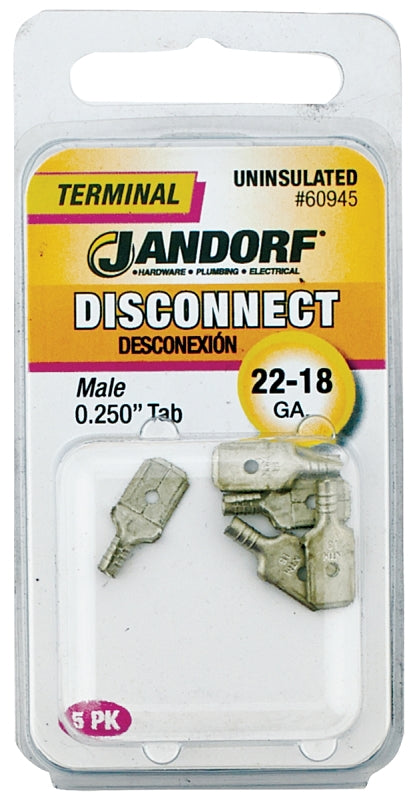 Jandorf 60945 Disconnect Terminal, 22 to 18 AWG Wire, Copper Contact, 5/PK