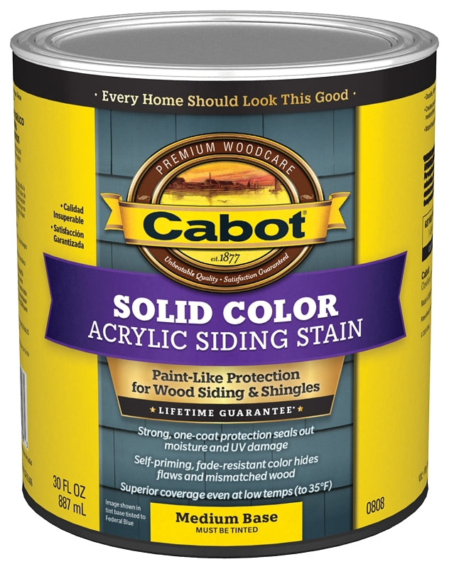 Cabot 800 Series 140.0000808.005 Exterior Stain, Solid Color, Medium Base, Liquid, 1 qt