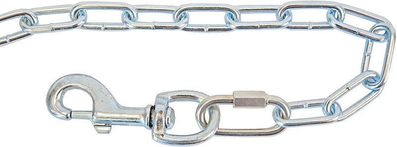 Baron 12302 Dog Tie Out Chain, Double Loop, Swivel Snap End, 15 ft L Belt/Cable, Silver