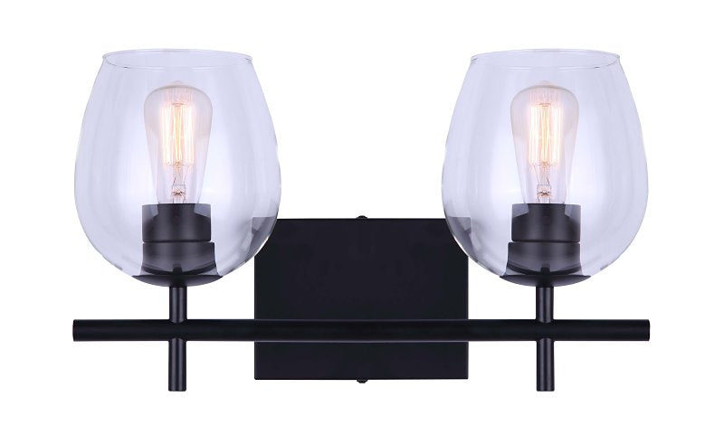 Canarm CAIN IVL1019A02BK Vanity Light, 120 V, 200 W, 2-Lamp, Type A Lamp, Metal Fixture, Black Fixture