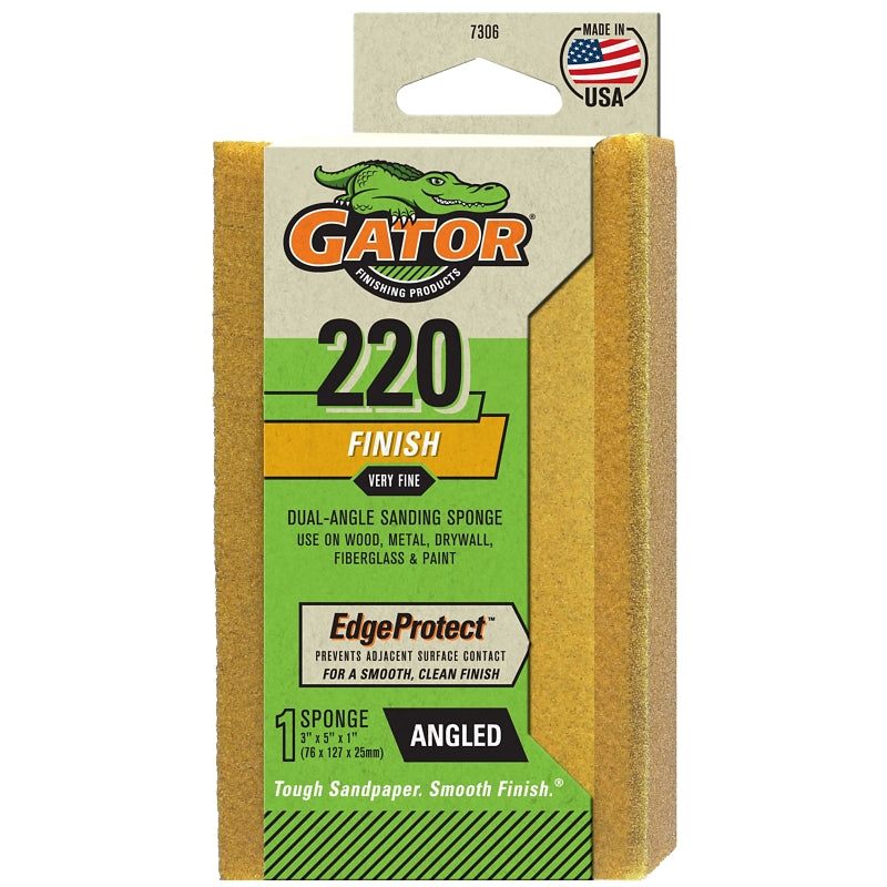 Gator 7306 Sanding Sponge, 5 in L, 3 in W, 220 Grit, Extra Fine, Aluminum Oxide Abrasive