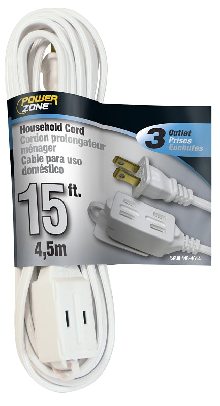 PowerZone OR660615 Extension Cord, 16 AWG Cable, 15 ft L, 125 V, White