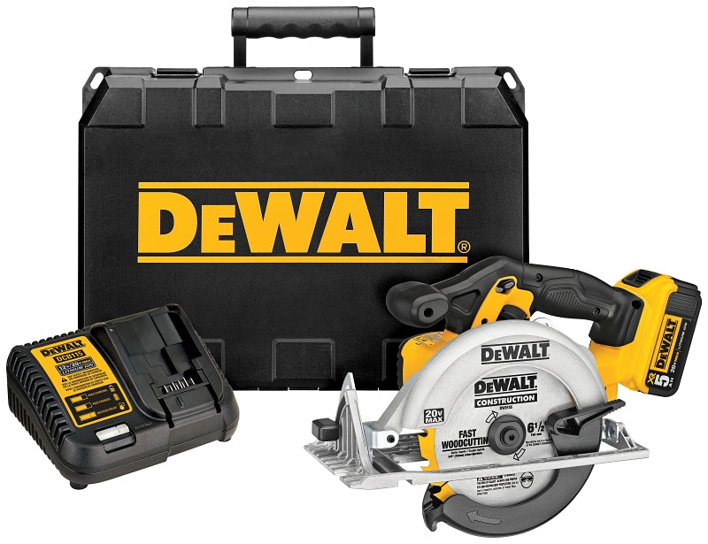 DeWALT DCS391P1 Circular Saw Kit, Battery Included, 20 V, 5 Ah, 6-1/2 in Dia Blade, 0 to 50 deg Bevel