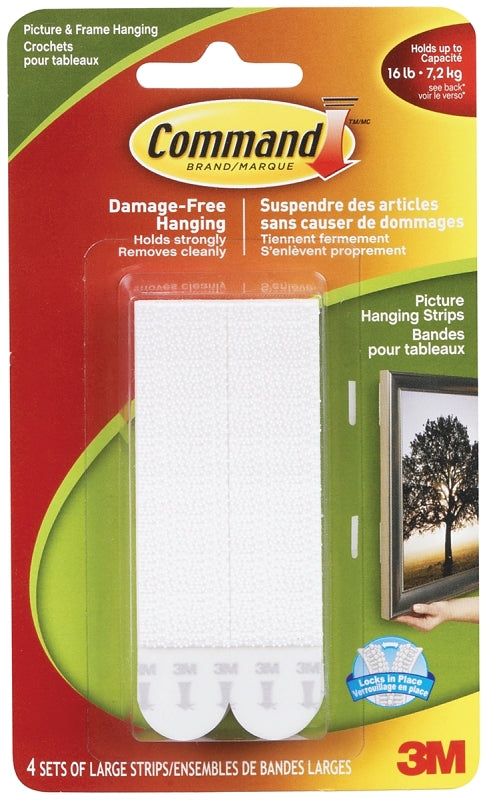 Command 17206C Large Picture Hanging Strip, 4 lb, Foam, White