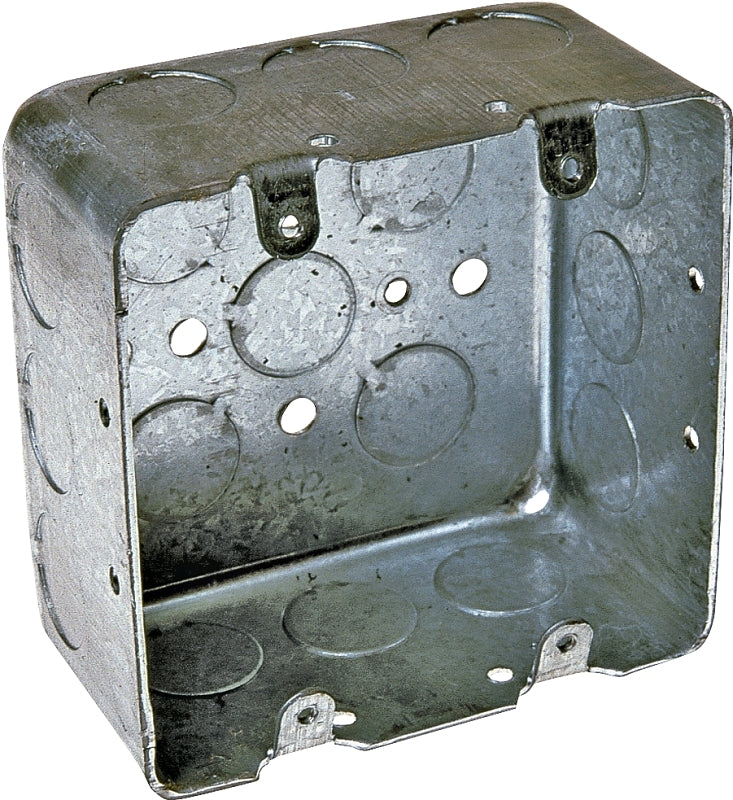 Raco 683 Square Box, 2-Gang, 17-Knockout, 1/2, 3/4 in Knockout, Steel, Gray, Pre-Galvanized, Screw