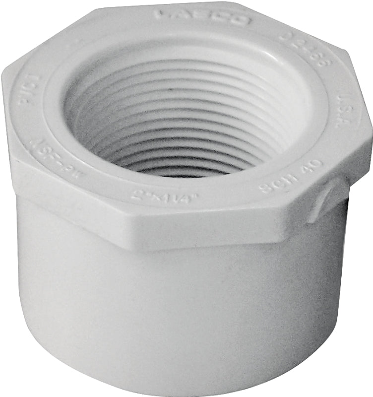 IPEX 435736 Reducing Bushing, 2 x 1-1/4 in, Spigot x FPT, White, SCH 40 Schedule, 150 psi Pressure