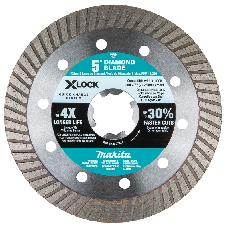 Makita X-LOCK E-07244 Blade, 5 in Dia, 7/8 in Arbor, Turbo Rim