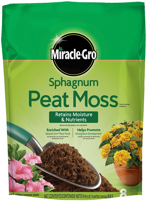 Miracle-Gro 85278430 Sphagnum Peat Moss, Solid, Earthy, 8 qt Bag