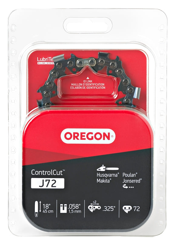 Oregon J72 Chainsaw Chain, 18 in L Bar, 0.058 Gauge, 0.325 in TPI/Pitch, 72-Link