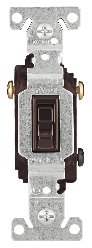 Eaton Cooper Wiring 1303B Toggle Switch, 15 A, 120 V, Polycarbonate Housing Material, Brown