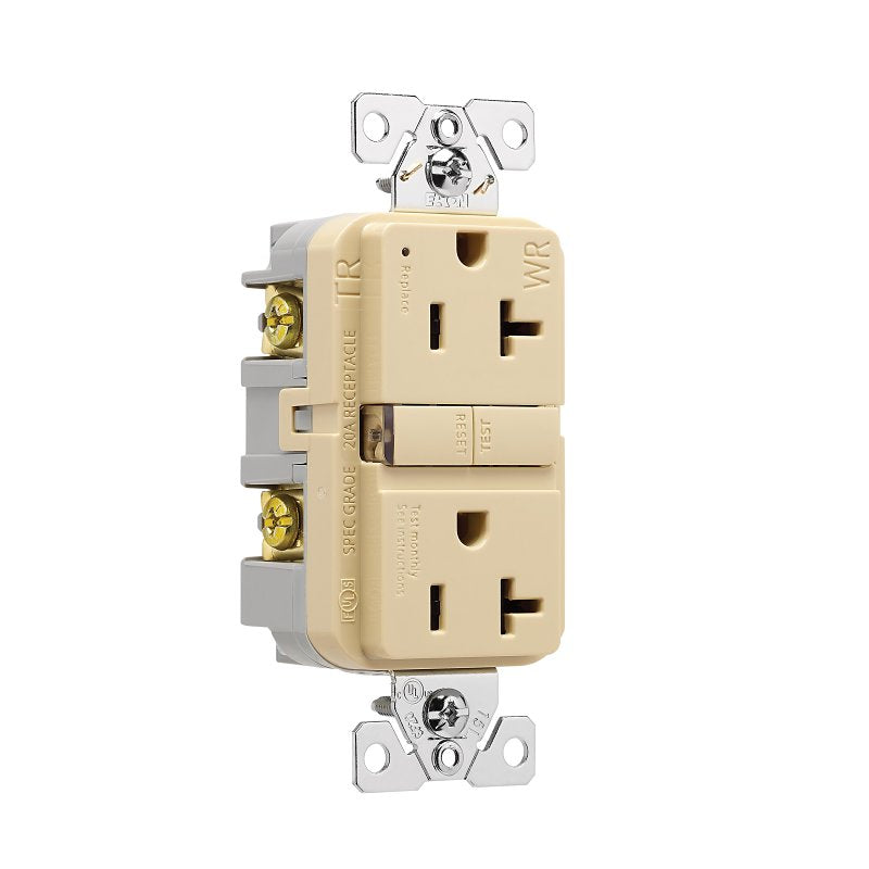 Eaton TWRGF20V Tamper and Weather-Resistant GFCI Receptacle, 125 V, 20 A, NEMA: NEMA 5-20R, Back, Side Wiring