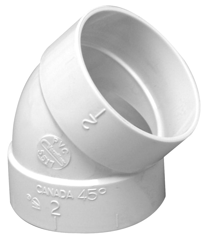 IPEX 201005 Pipe Elbow, 2 in, Socket, 45 deg Angle, PVC, White