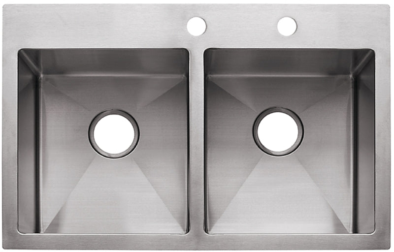 Franke Vector Series HF3322-2 Kitchen Sink, 22 in OAW, 9 in OAH, 33 in OAD, Stainless Steel, Polished Satin, Top