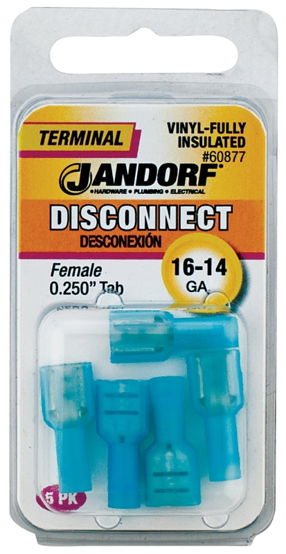 Jandorf 60877 Disconnect Terminal, 16 to 14 AWG Wire, Vinyl Insulation, Copper Contact, 5/PK