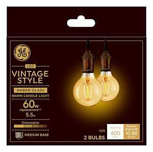 GE 33542 LED Lamp, Edison, G25 Lamp, 60 W Equivalent, E26 Medium Lamp Base, Dimmable, Amber, Warm Candle Light