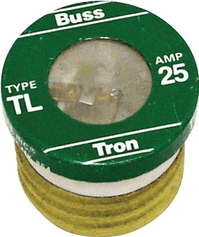 Bussmann BP-TL-25 Plug Fuse, 25 A, 125 V, 10 kA Interrupt, Plastic Body, Time Delay Fuse