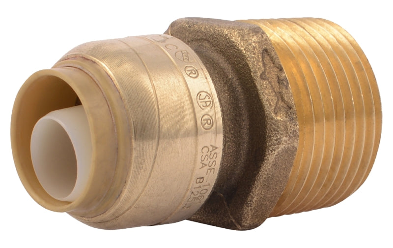 SharkBite U116LFA Pipe Connector, 1/2 x 3/4 in, MNPT, Brass, 200 psi Pressure