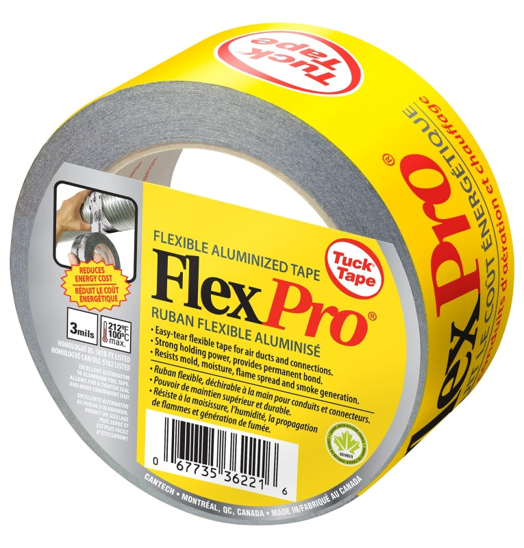 Cantech FlexPro 362-21 Duct Tape, 50 m L, 48 mm W, Polypropylene Backing, Silver