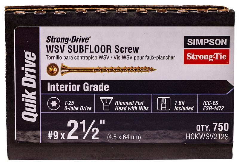 Simpson Strong-Tie Strong-Drive HCKWSV212S Collated Screw, #9 Thread, 2-1/2 in L, Rimmed Flat Head, Zinc Plated