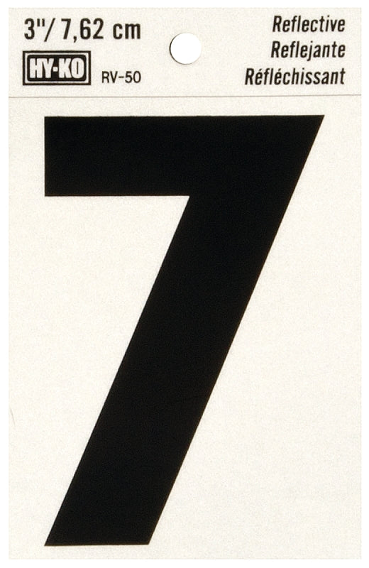Hy-Ko RV-50/7 Reflective Sign, Character: 7, 3 in H Character, Black Character, Silver Background, Vinyl