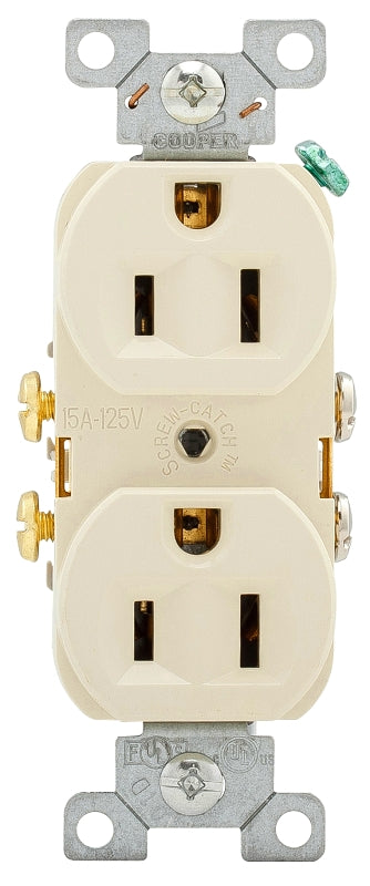 Eaton Wiring Devices CR15LA Duplex Receptacle, 2 -Pole, 15 A, 125 V, Side Wiring, NEMA: 5-15R, Light Almond
