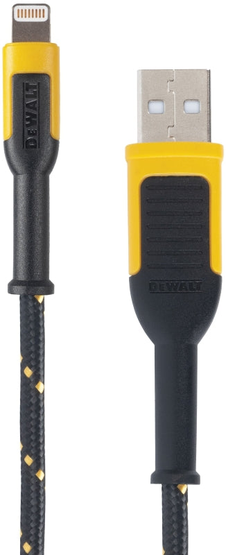 DeWALT 131 1325 DW2 Charger Cable, iOS, USB, Kevlar Fiber Sheath, Black/Yellow Sheath, 6 ft L