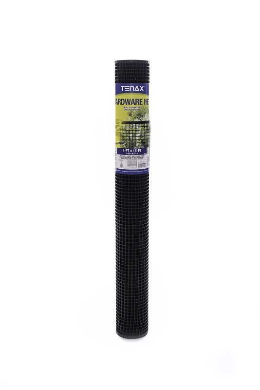 Tenax 751397 Hardware Net, 15 ft L, Quadrangular Mesh, 4 x 4 in Mesh, Polyethylene, Black