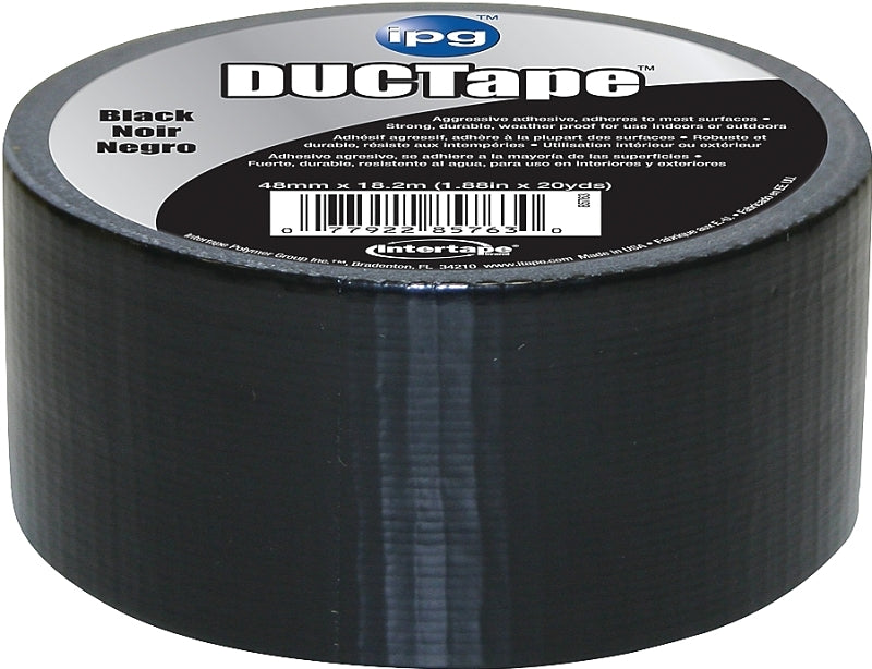 IPG 6720BLK Duct Tape, 20 yd L, 1.88 in W, Polyethylene-Coated Cloth Backing, Black