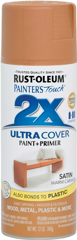 Rust-Oleum Painter's Touch 2X Ultra Cover 334083 Spray Paint, Satin, Warm Caramel, 12 oz, Aerosol Can