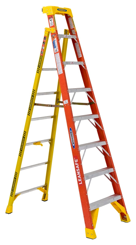 WERNER LEANSAFE L6200 Series L6208 Leaning Ladder, 12 ft Max Reach H, 8-Step, 300 lb, Type IA Duty Rating, 3 in D Step