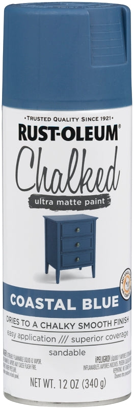 Rust-Oleum 302598 Chalk Spray Paint, Ultra Matte, Coastal Blue, 12 oz, Can