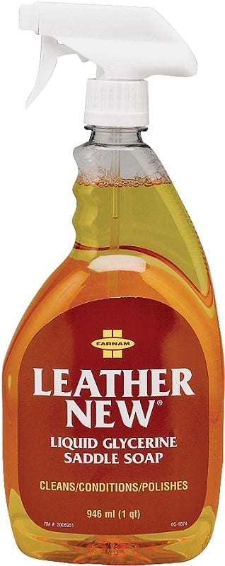 Farnam Leather New 32602 Easy-Polishing Saddle Soap, Liquid, Amber/Clear Yellow, 32 oz Bottle