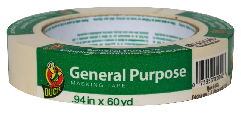 Duck 394693 Masking Tape, 60 yd L, 0.94 in W, Beige