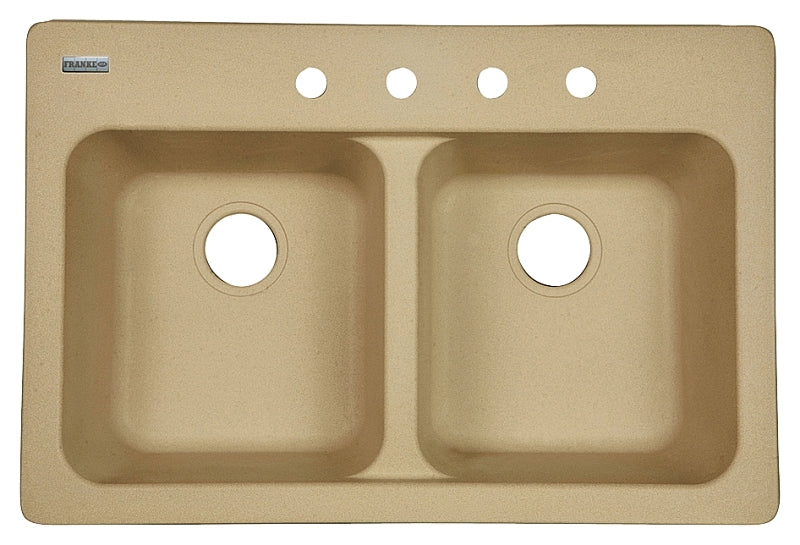 Kindred FTS904BX Kitchen Sink, 4-Deck Hole, 33 in OAW, 22 in OAH, 9 in OAD, Tectonite, Sand, Top