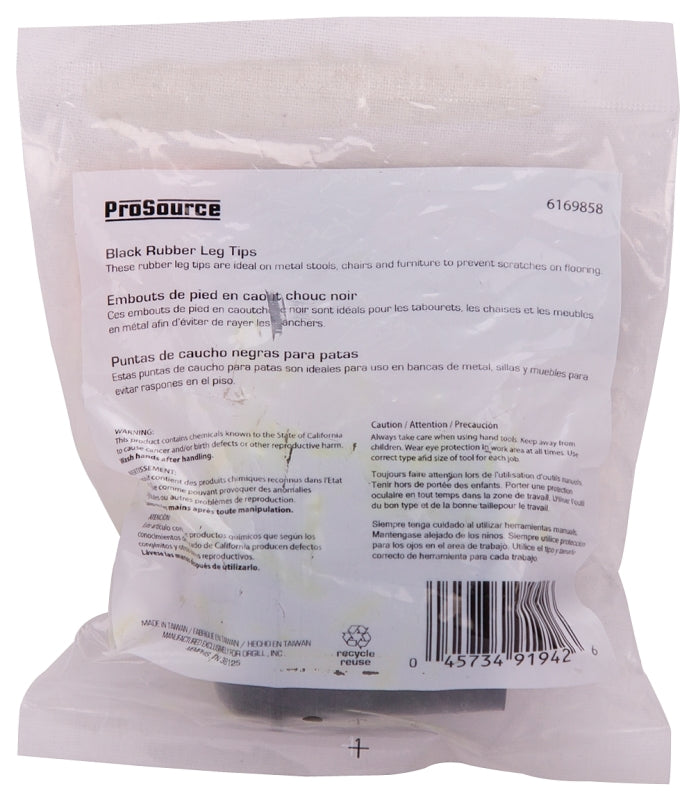 ProSource FE-50638-B Furniture Leg Tip, Round, Rubber, Black, 1-1/4 in Dia, 1.7 in H