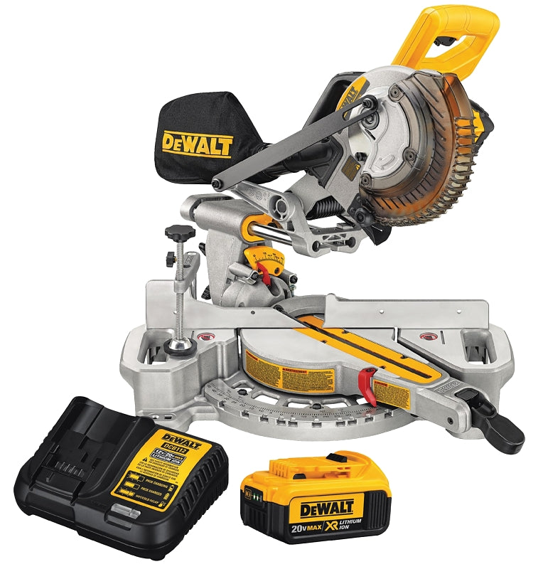 DeWALT DCS361M1 Sliding Miter Saw, Battery, 7-1/4 in Dia Blade, 3750 rpm Speed, 45 deg Max Miter Angle