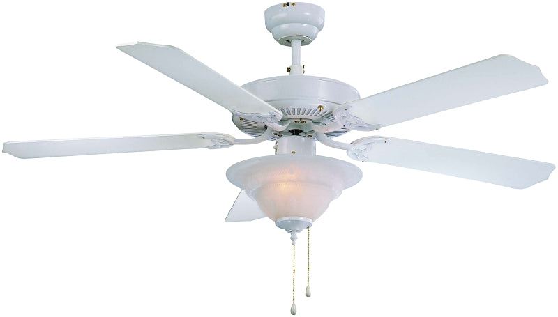 Boston Harbor Ceiling Fan, 5-Blade, White Housing, Bleached Oak/White Blade, 52 in Sweep, MDF Blade