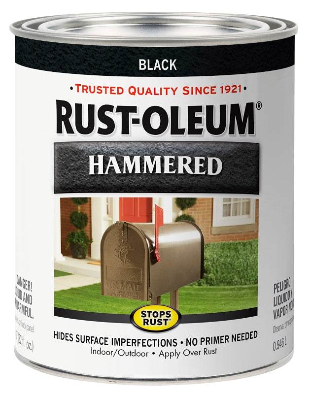 Rust-Oleum 352847 Rust Preventative Paint, Oil, Hammered, Black, 1 qt, 85 sq-ft Coverage Area