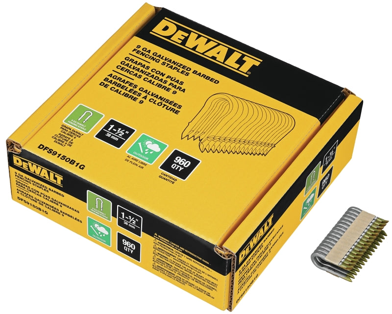 DEWALT DFS9150B1G Barbed Fence Staple, 1-1/2 in L, Aluminum/Zinc, 9 ga Wire, 9 ga Gauge, Galvanized Steel