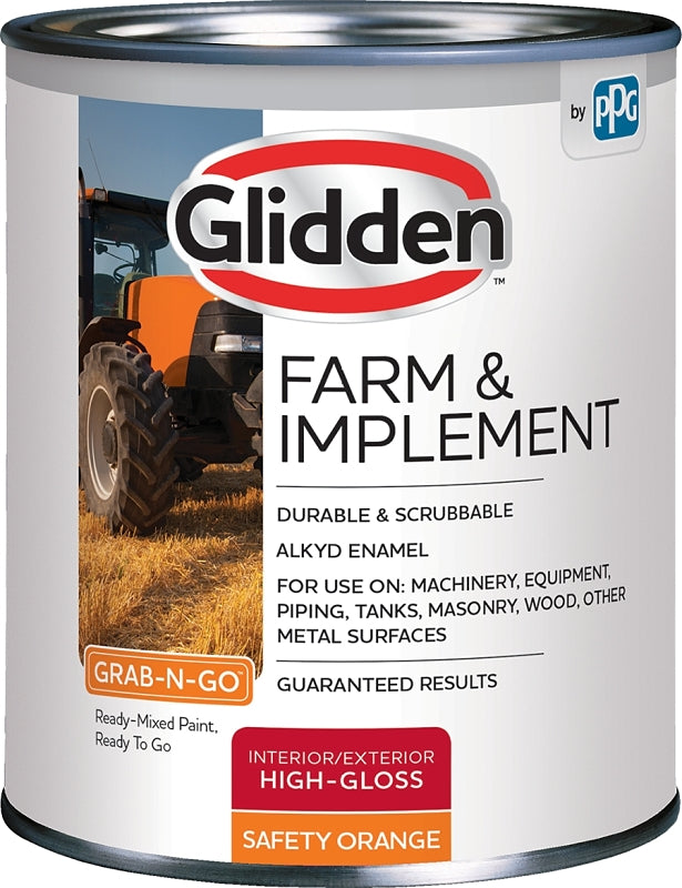 Glidden GLFIIE50OR-04 Exterior Paint, High-Gloss, Safety Orange, 1 qt