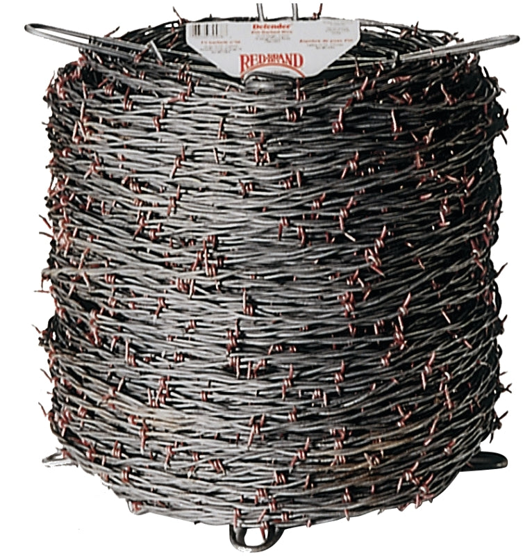 Red Brand 70476 Barbed Wire, 1320 ft L, 12-1/2 Gauge, 4 in Points Spacing, Galvanized Steel