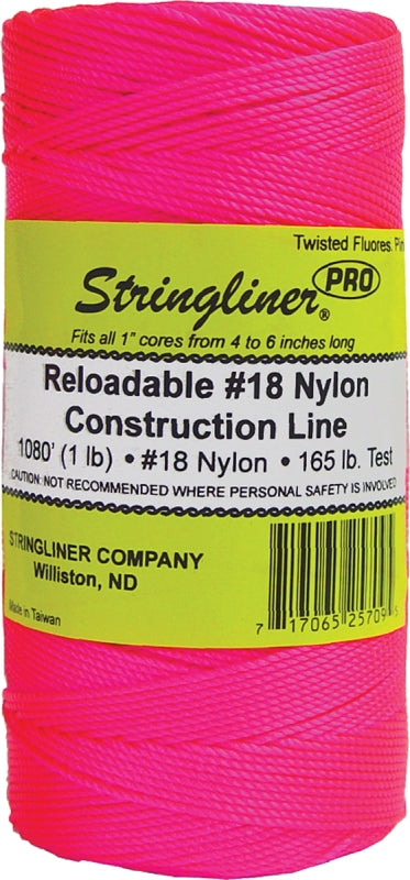 Stringliner Pro Series 35709 Construction Line, #18 Dia, 1080 ft L, 165 lb Working Load, Nylon, Fluorescent Pink