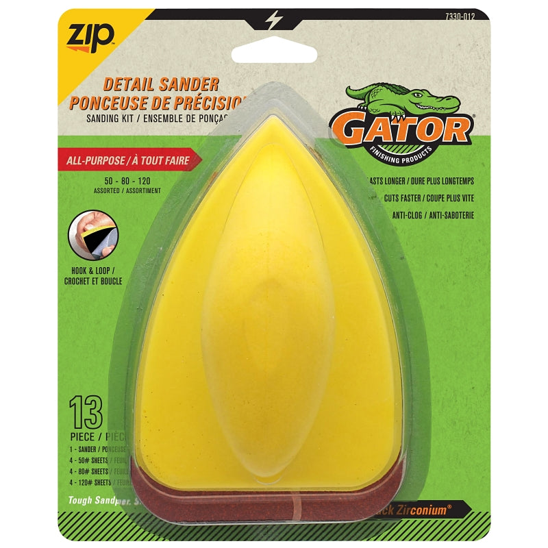 Gator 7330012 Mouse Sander Kit, 5 in L, 3-1/2 in W, 50, 80, 120 Grit, Zirconium Oxide Abrasive